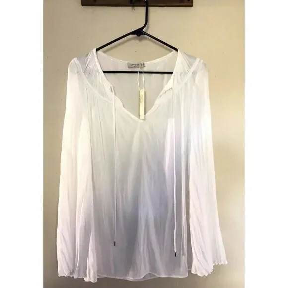 NWT RAMY BROOK Sz S AMAL LONG BELL ACCORDION SLEEVE TIE NECK BLOUSE WHITE $355